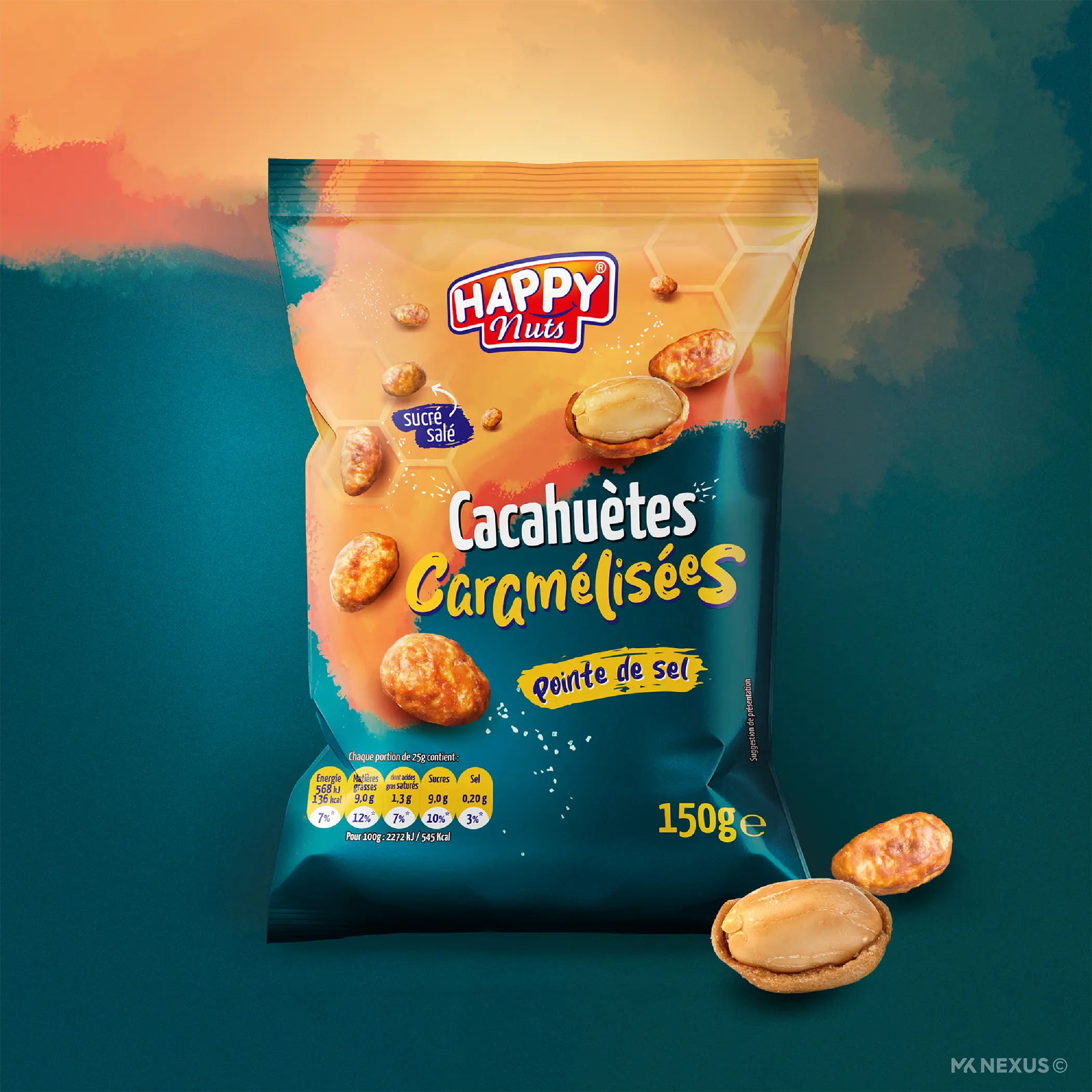Création packaging Intersnack gamme cacahuètes - Design graphique MK Nexus agence Dijon
